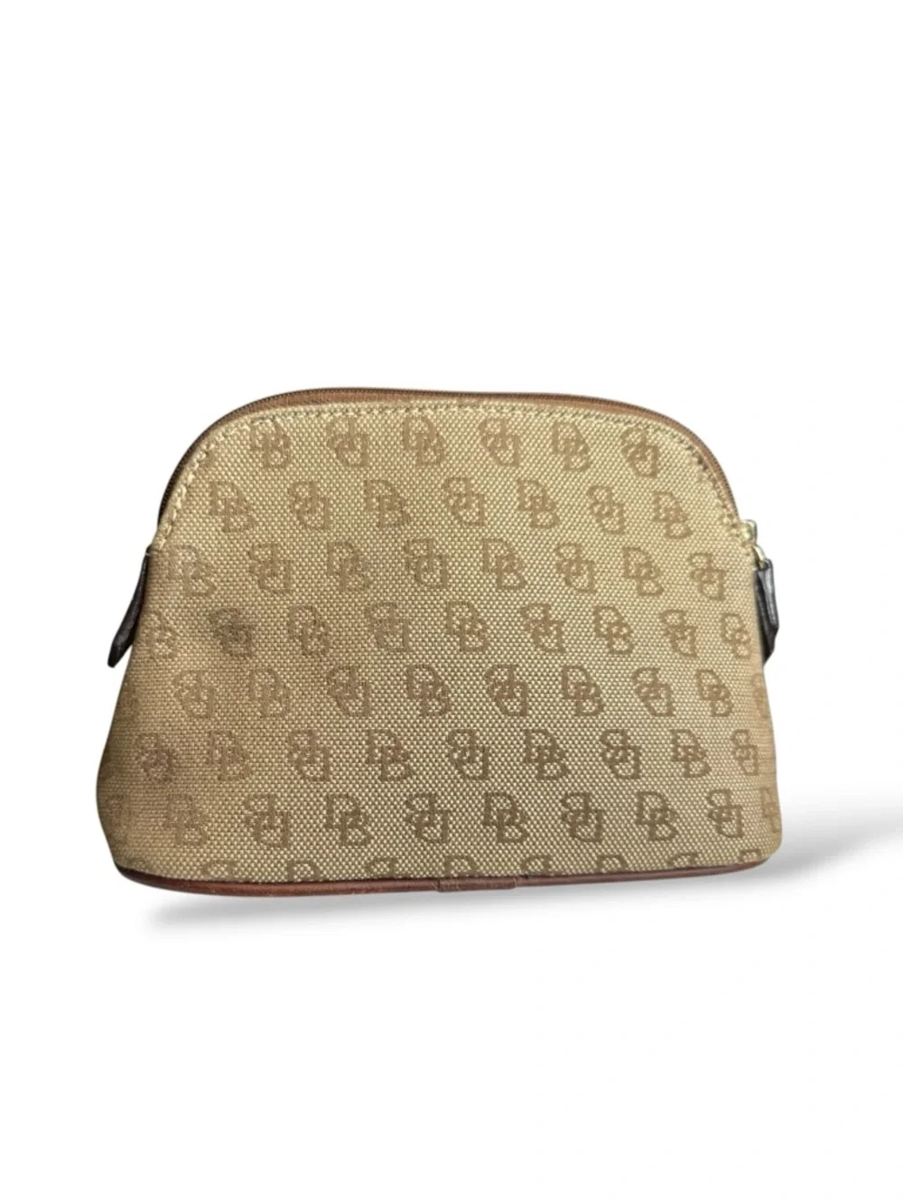 Dooney & Bourke Beige Logo Cosmetic Pouch with Leather Trim